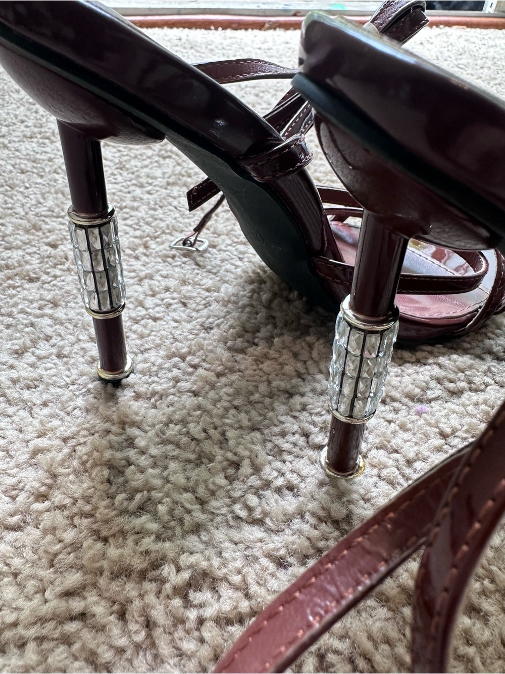Azalea Wang Brown Strappy Crystal-Accent Stiletto Heels - Picture 2 of 4